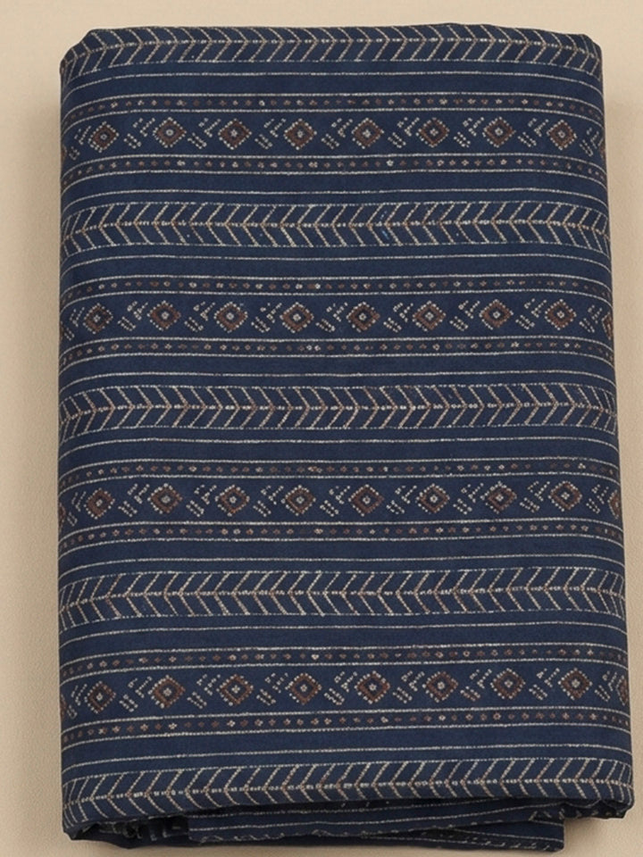 Blue Embroidery Cotton Blend Unstitched Dress Material