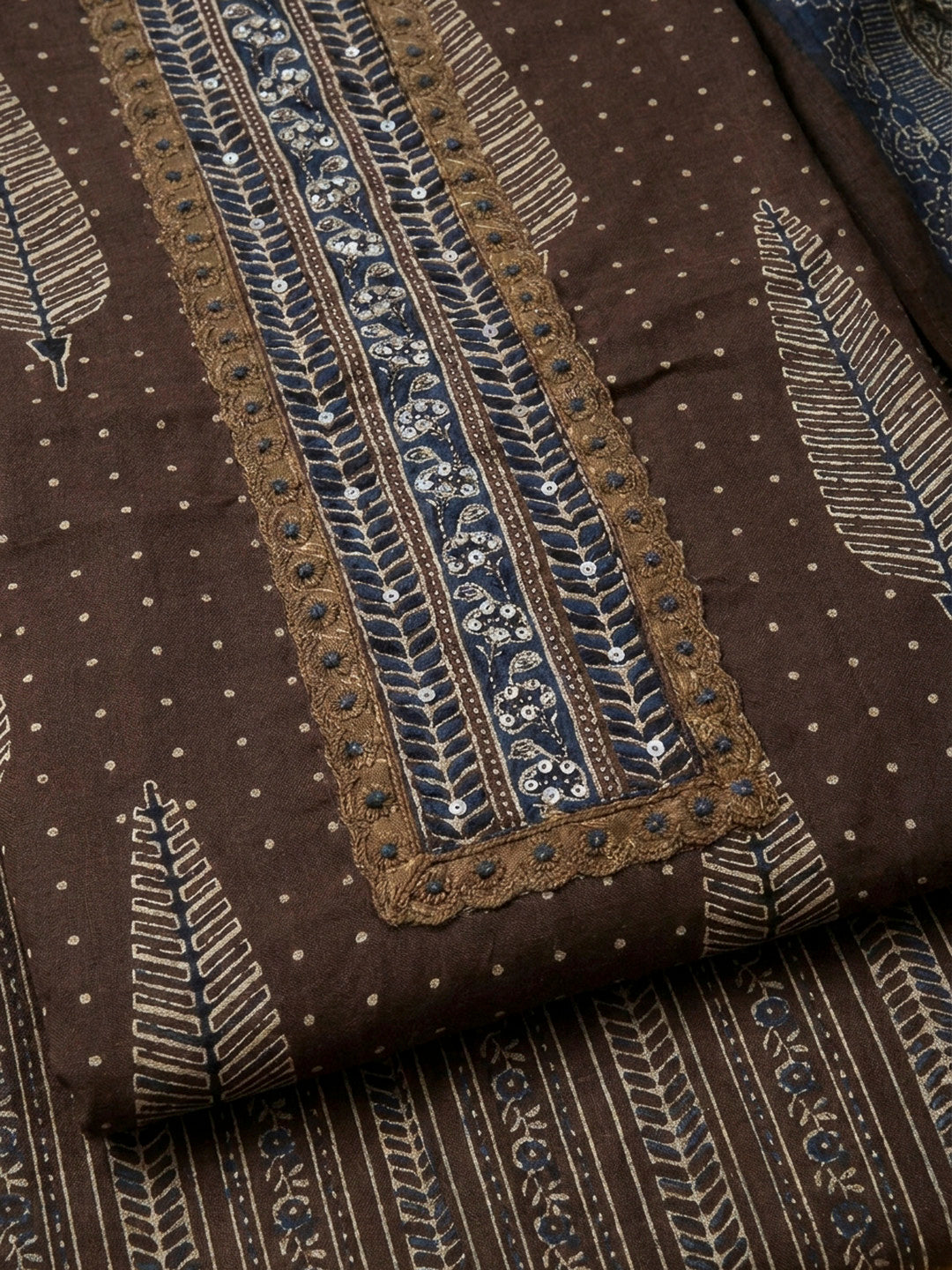 Brown Embroidery Cotton Blend Unstitched Dress Material
