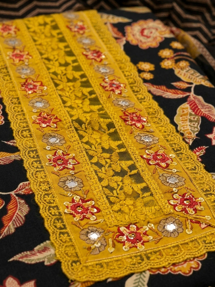 Black Embroidery Cotton Blend Unstitched Dress Material