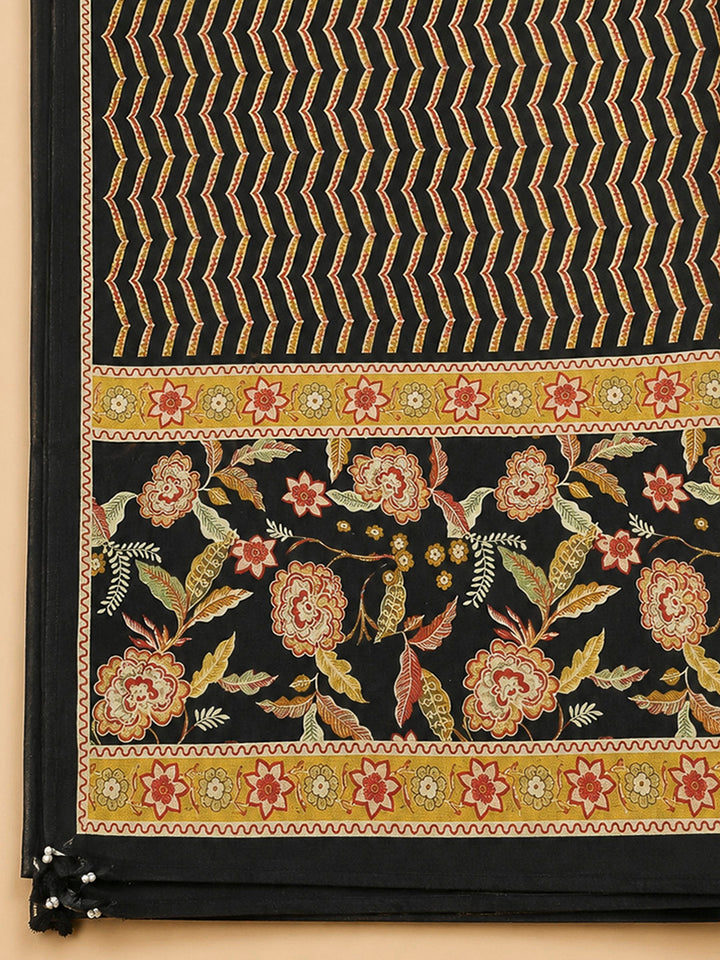 Black Embroidery Cotton Blend Unstitched Dress Material
