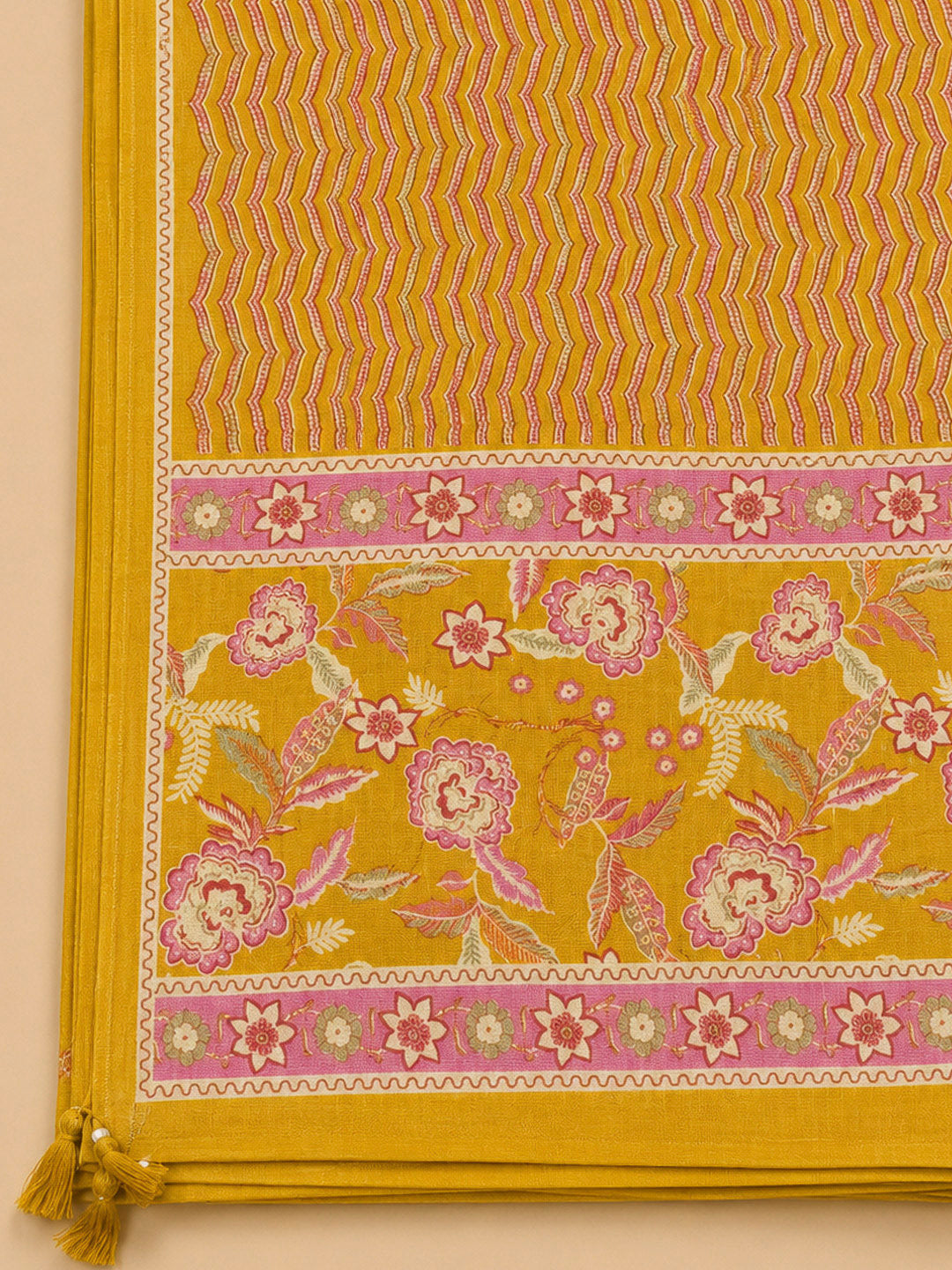 Mustard Embroidery Cotton Blend Unstitched Dress Material