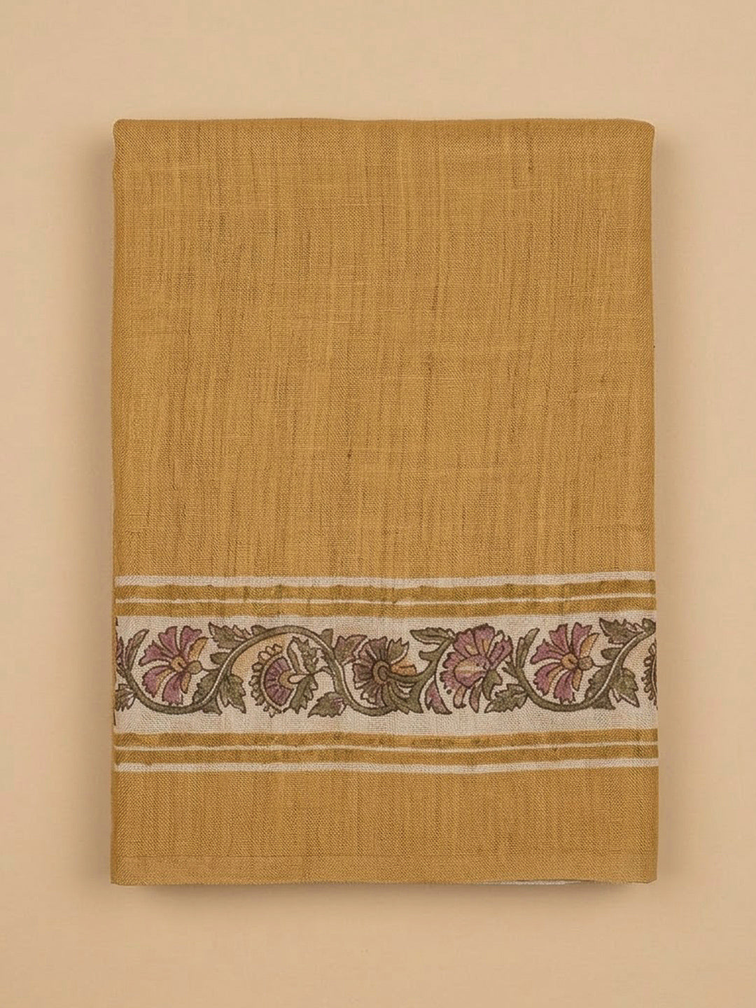Mustard Chanderi Printed Unstitched Dress Material