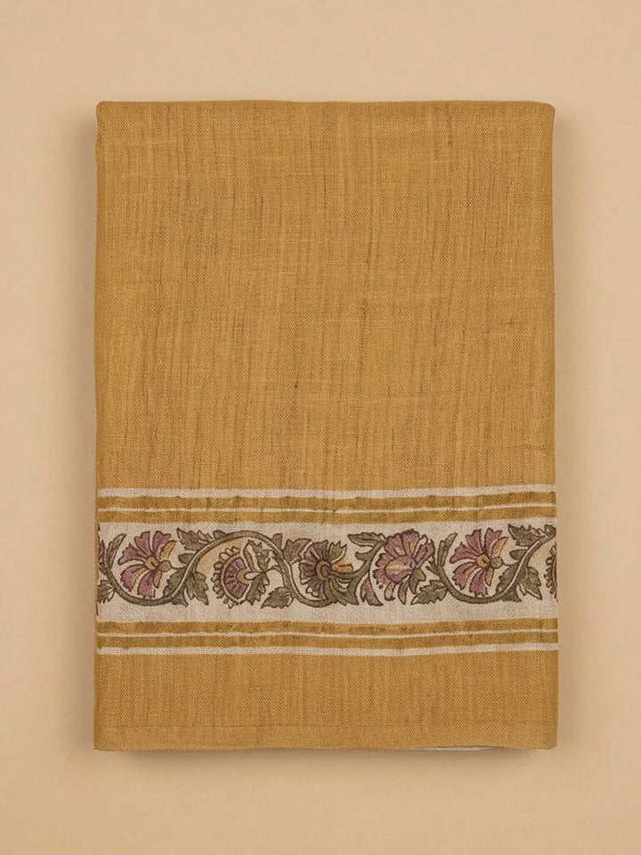 Mustard Chanderi Printed Unstitched Dress Material