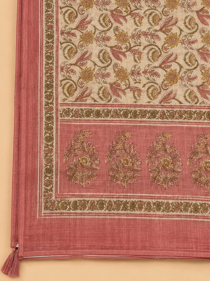 Onion Pink Chanderi Printed Unstitched Dress Material