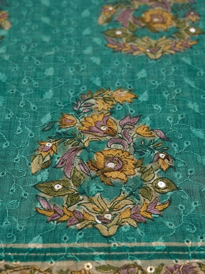 Rama Green Chanderi Printed Unstitched Dress Material