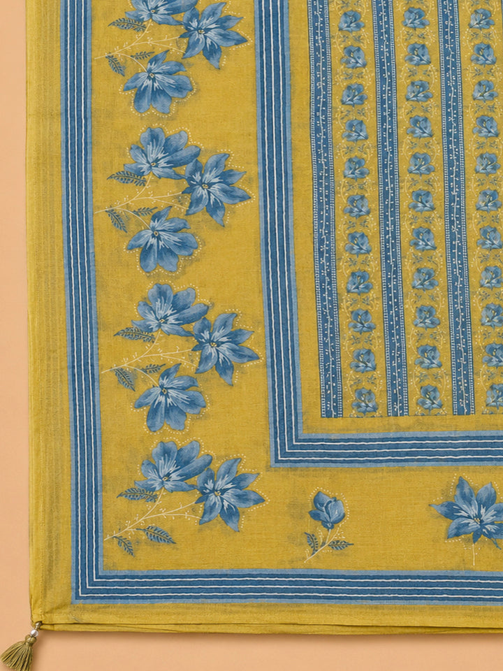 Mustard Cotton Blend Printed Unstitched Dress Material