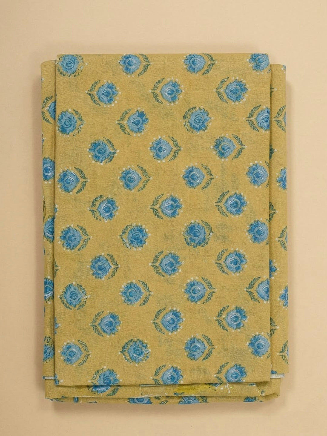 Mustard Cotton Blend Printed Unstitched Dress Material