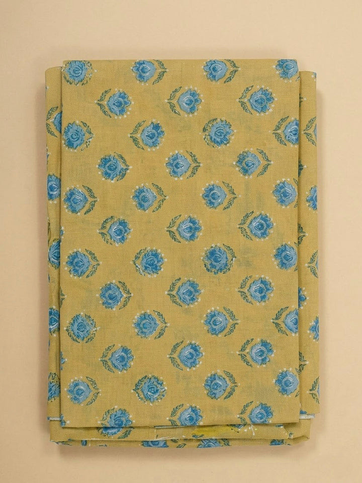 Mustard Cotton Blend Printed Unstitched Dress Material