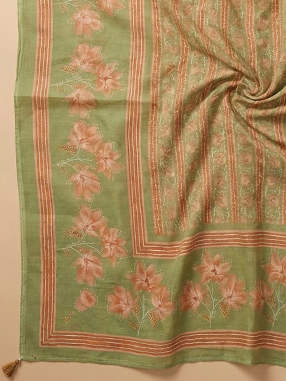 Pista Green Cotton Blend Printed Unstitched Dress Material