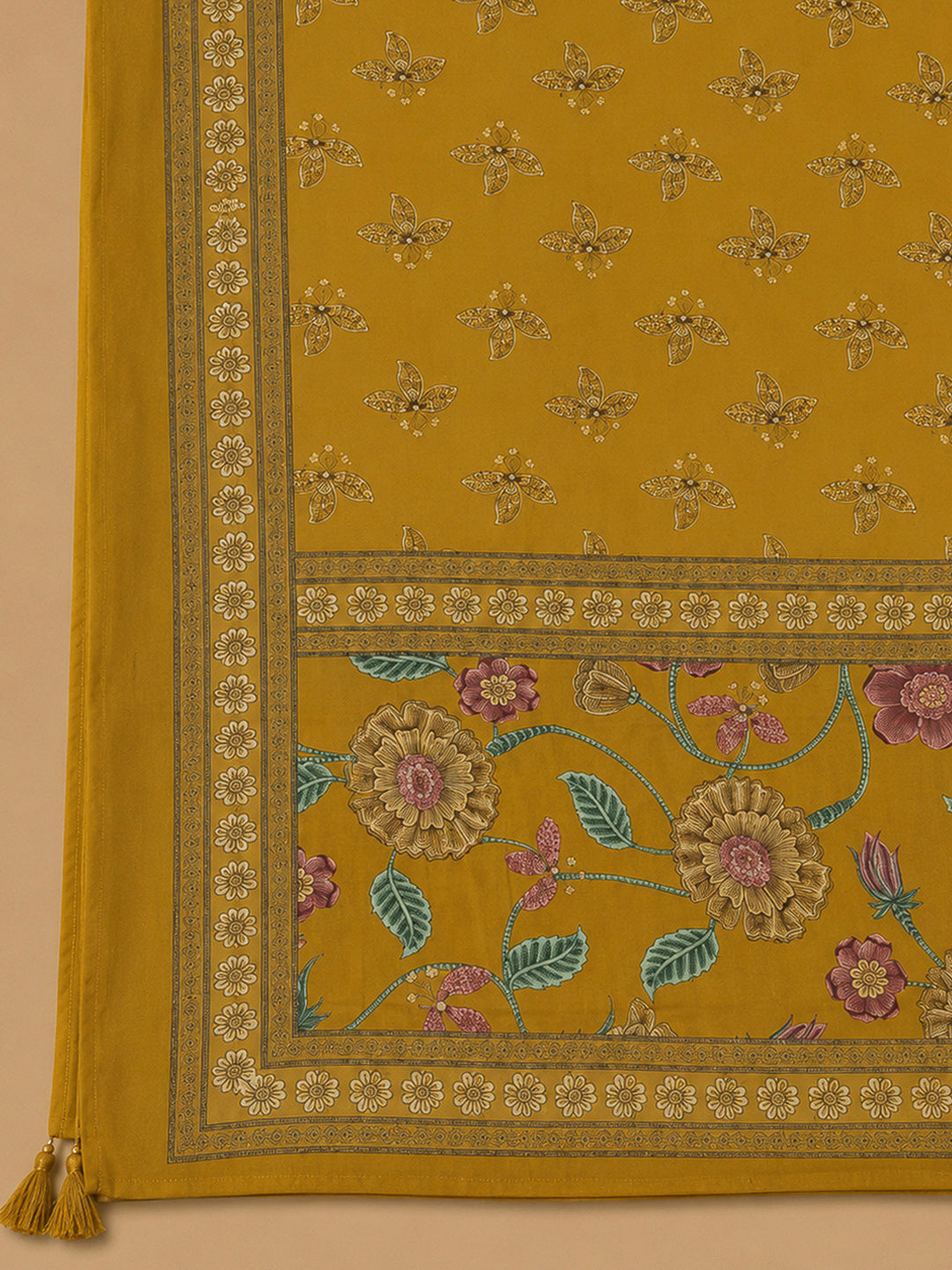 Mustard Cotton Blend Embroidered Unstitched Dress Material