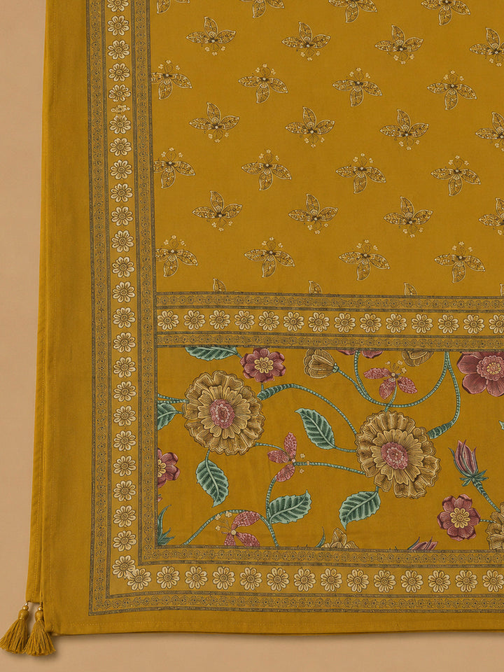 Mustard Cotton Blend Embroidered Unstitched Dress Material