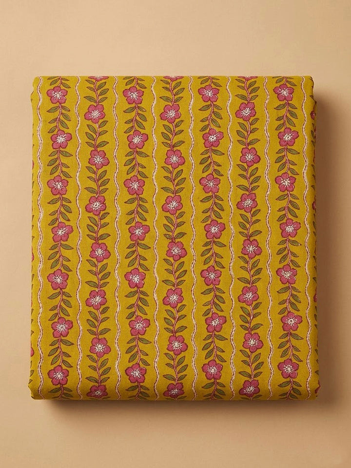 Mustard Cotton Blend Printed Unstitched Dress Material