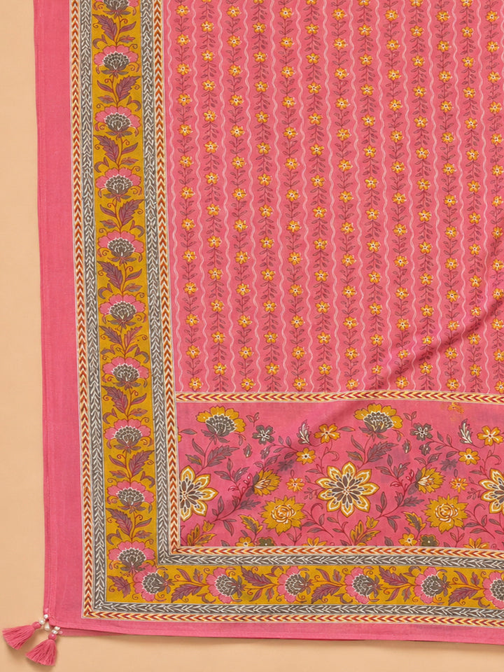 Pink Cotton Blend Printed Unstitched Dress Material