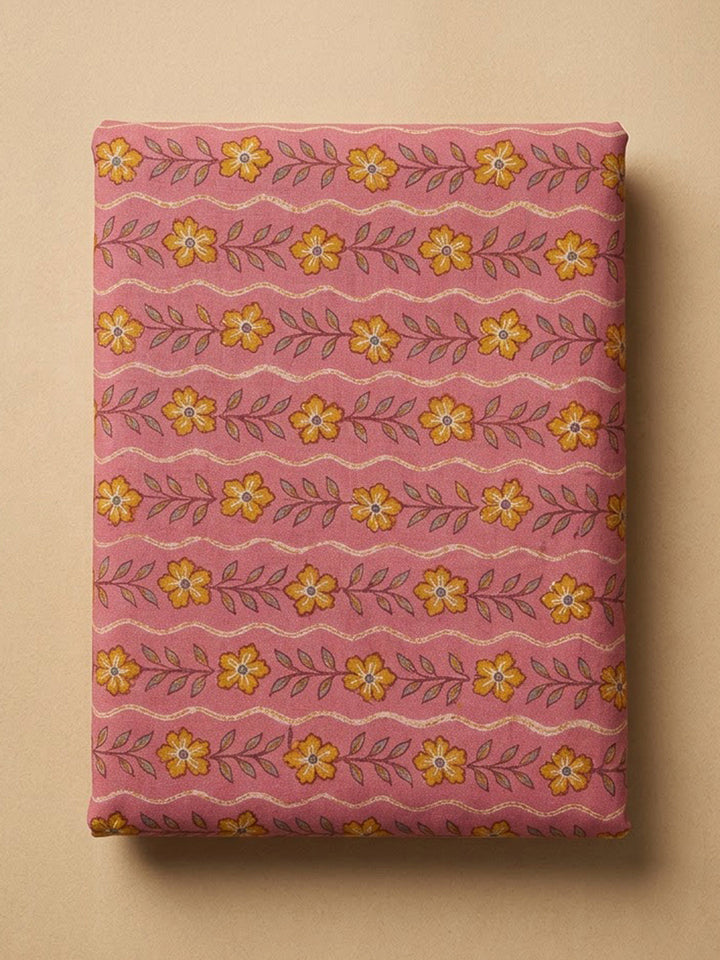 Pink Cotton Blend Printed Unstitched Dress Material