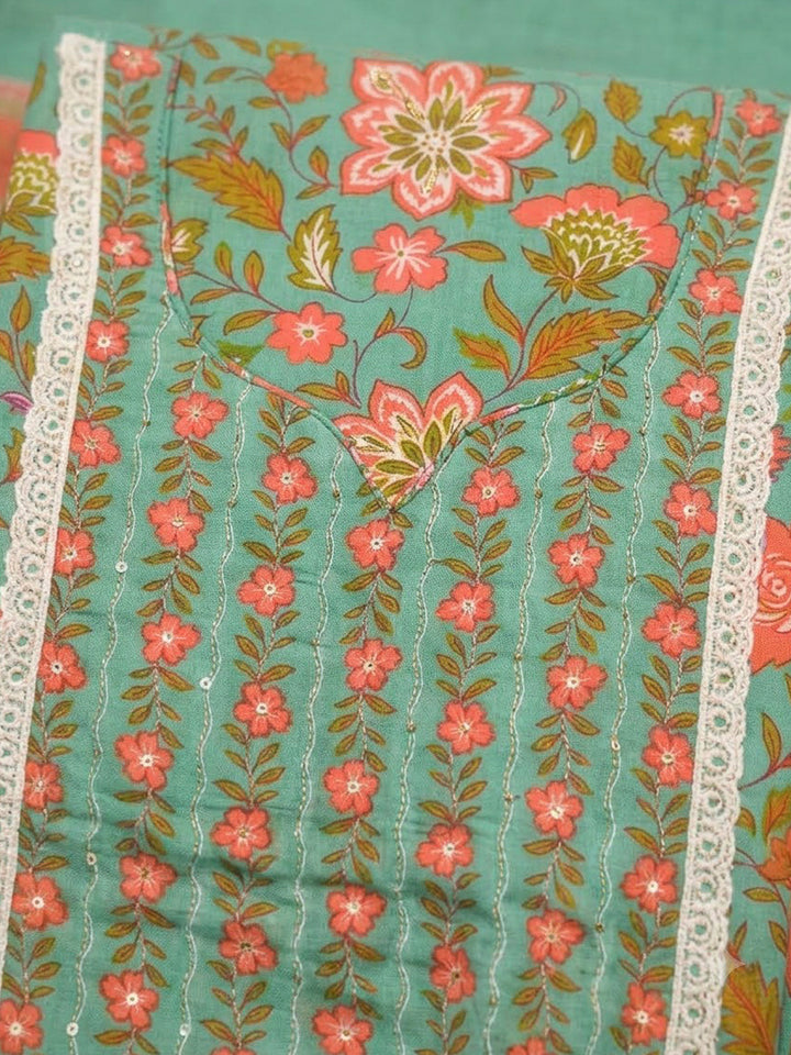 Rama Green Cotton Blend Printed Unstitched Dress Material