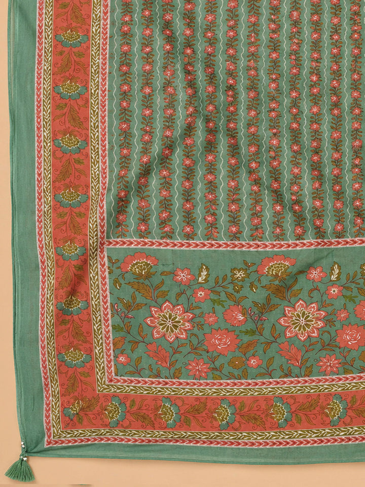 Rama Green Cotton Blend Printed Unstitched Dress Material