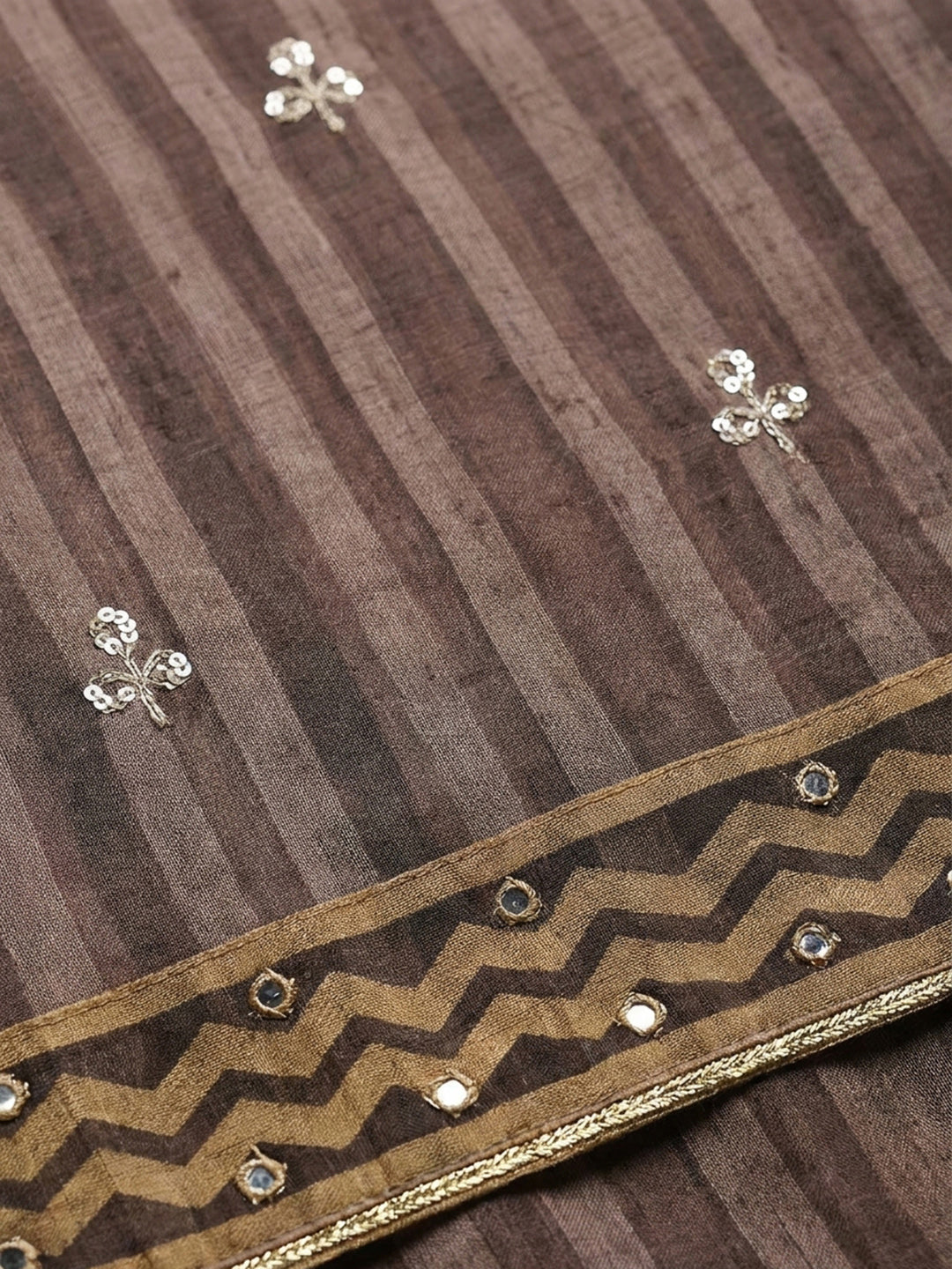 Brown Printed Chanderi Unstitched Dress Material