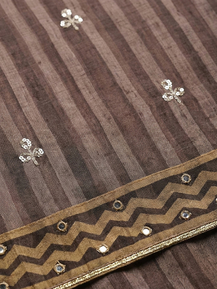 Brown Printed Chanderi Unstitched Dress Material