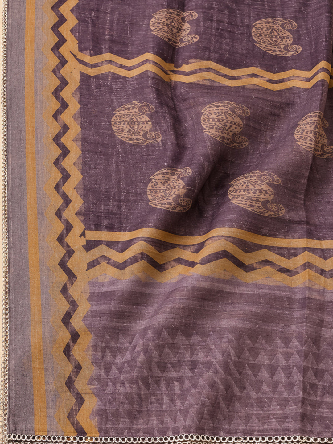 Wine Printed Chanderi Unstitched Dress Material