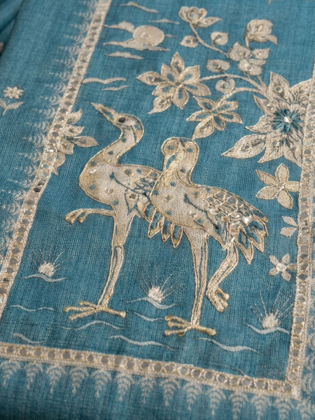 Blue Printed Chanderi Unstitched Suit &amp; Pant With Chanderi Dupatta