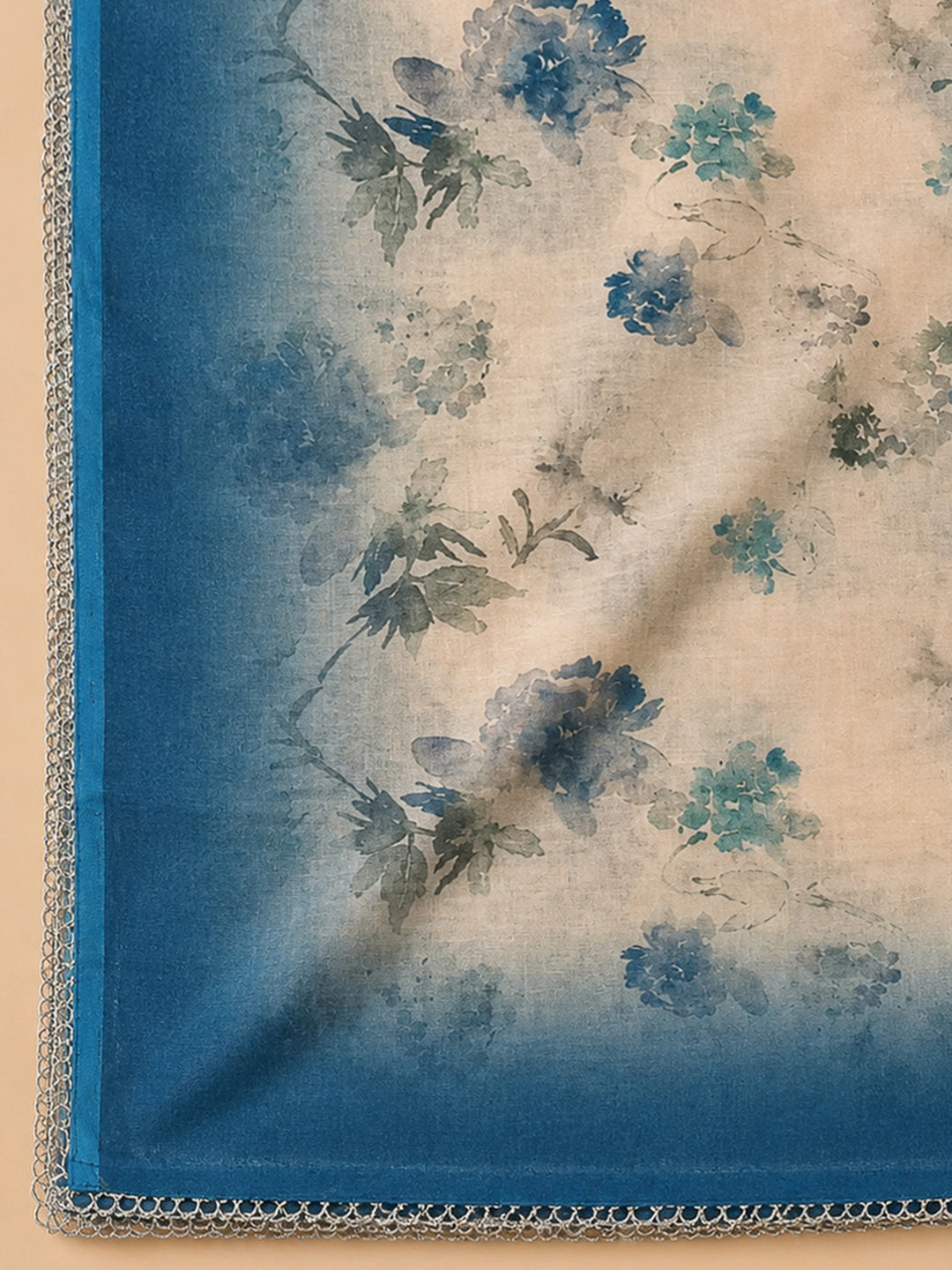 Blue Printed Chanderi Unstitched Dress Material