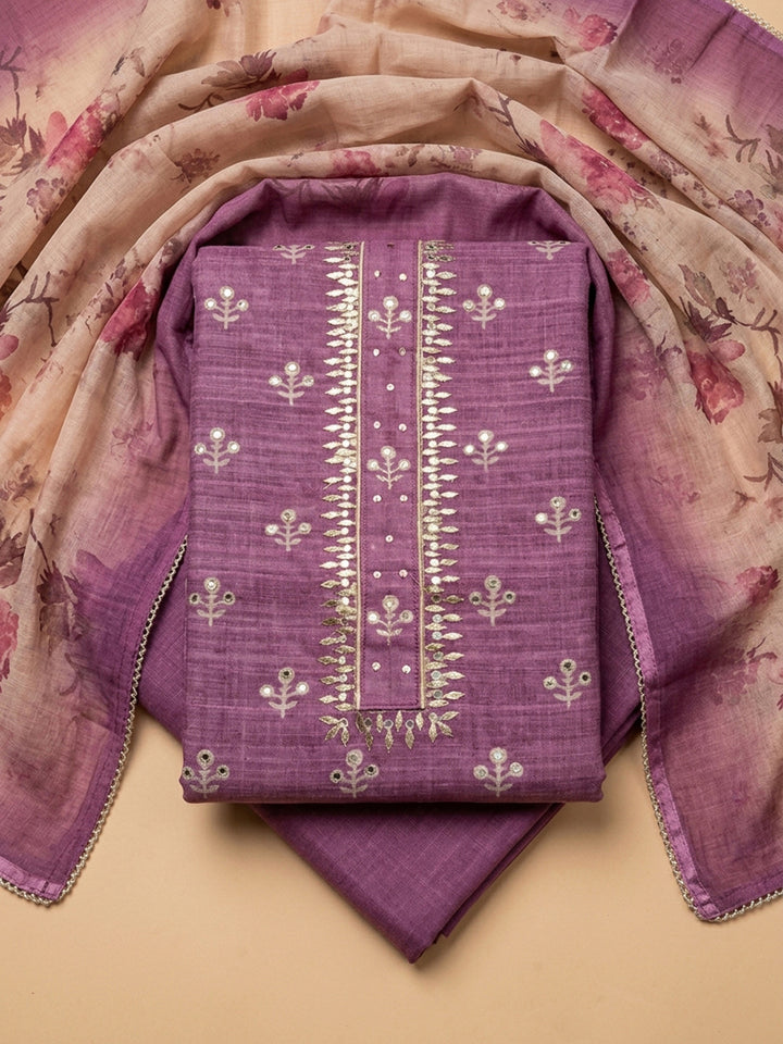 Onion Pink Printed Chanderi Unstitched Dress Material