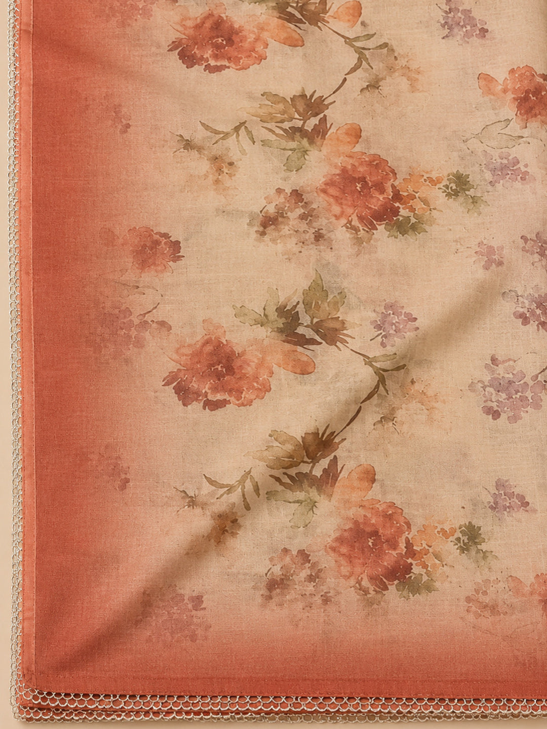 Rust Printed Chanderi Unstitched Dress Material