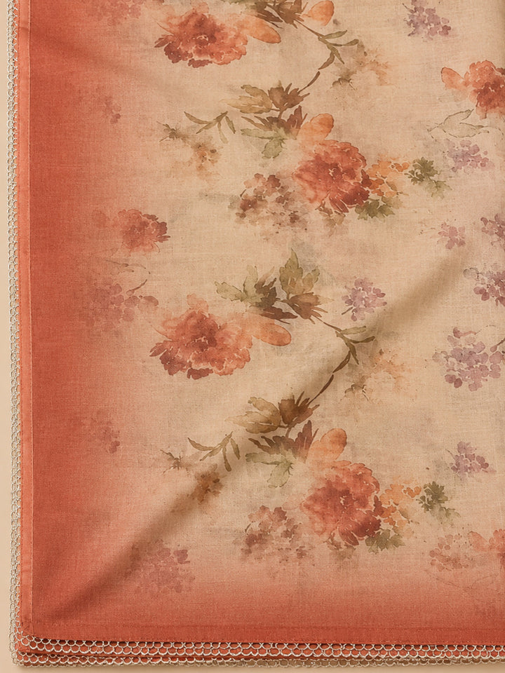 Rust Printed Chanderi Unstitched Dress Material