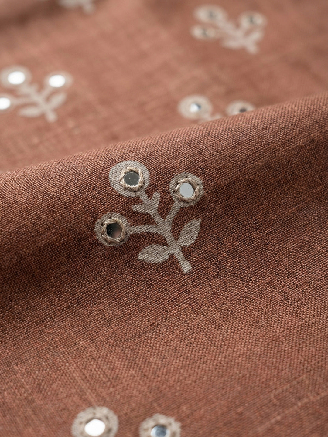 Rust Printed Chanderi Unstitched Dress Material