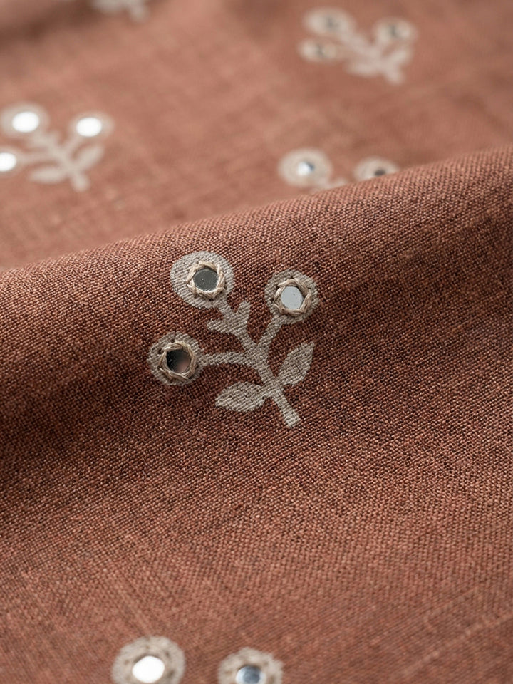 Rust Printed Chanderi Unstitched Dress Material