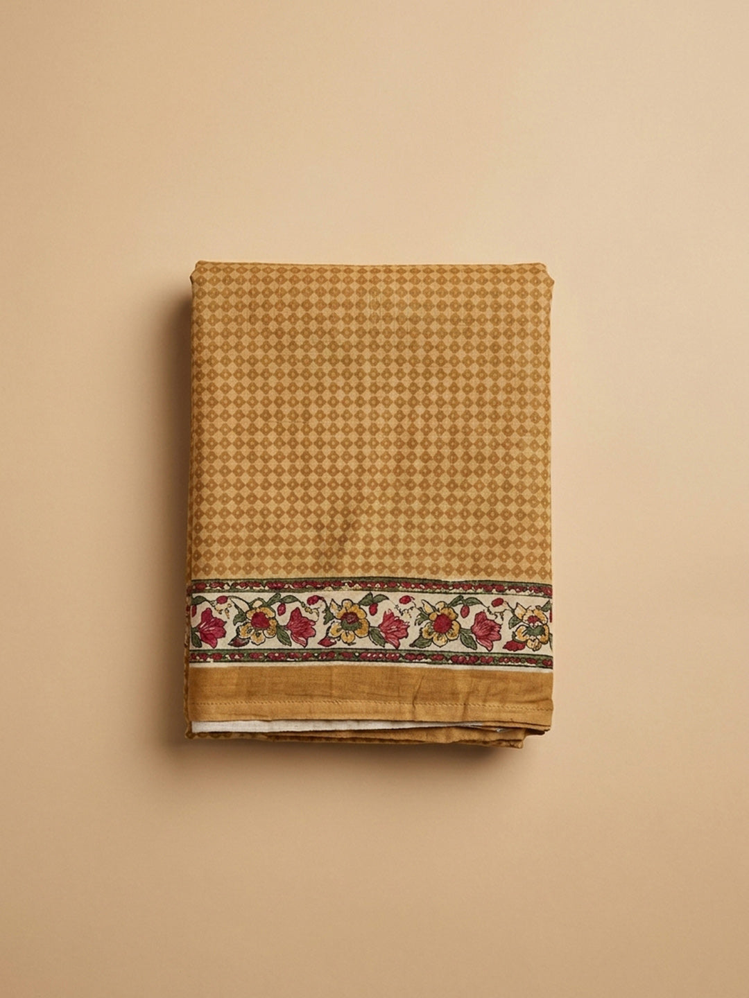 Beige Printed Chanderi Unstitched Dress Material
