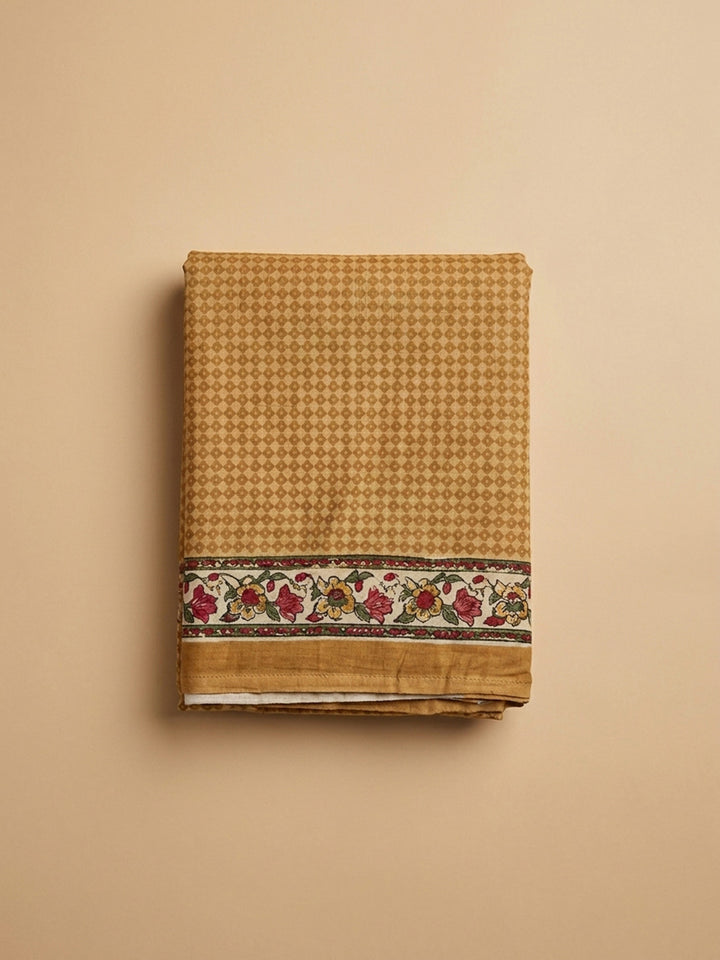 Beige Printed Chanderi Unstitched Dress Material