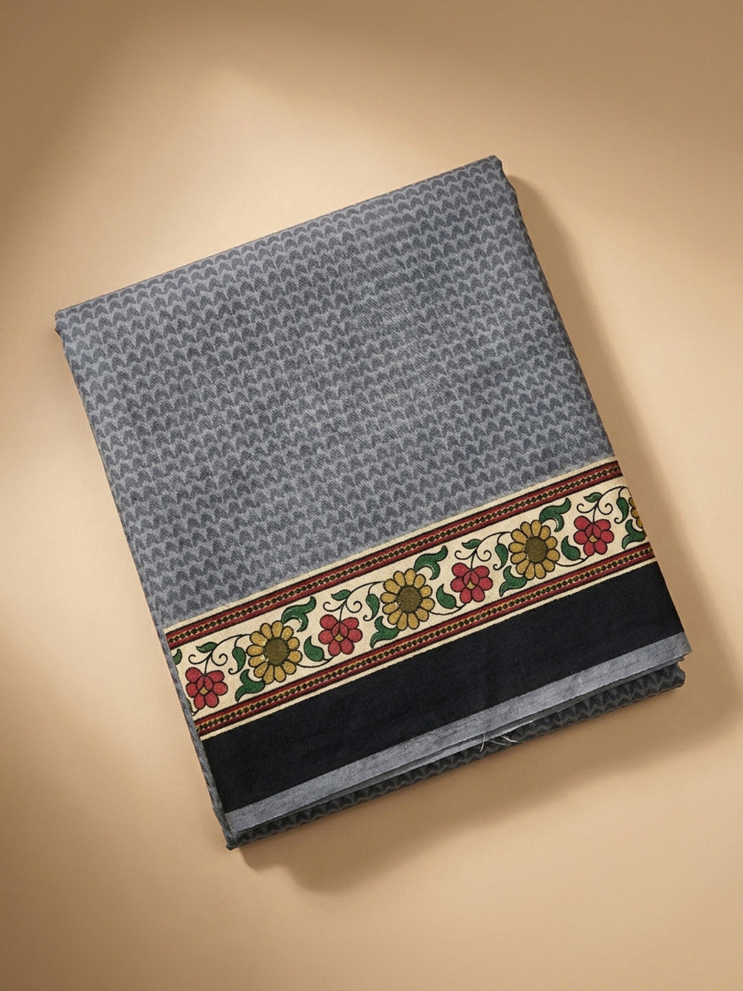 Grey Printed Chanderi Unstitched Dress Material