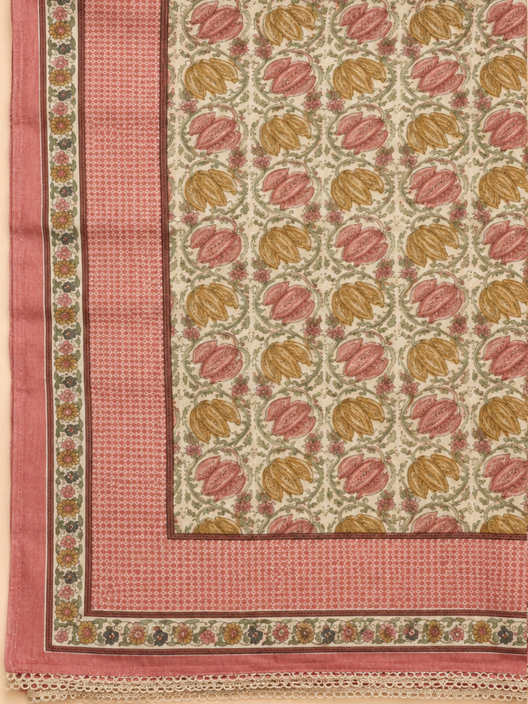 Peach Printed Chanderi Unstitched Dress Material