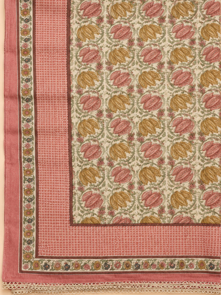 Peach Printed Chanderi Unstitched Dress Material