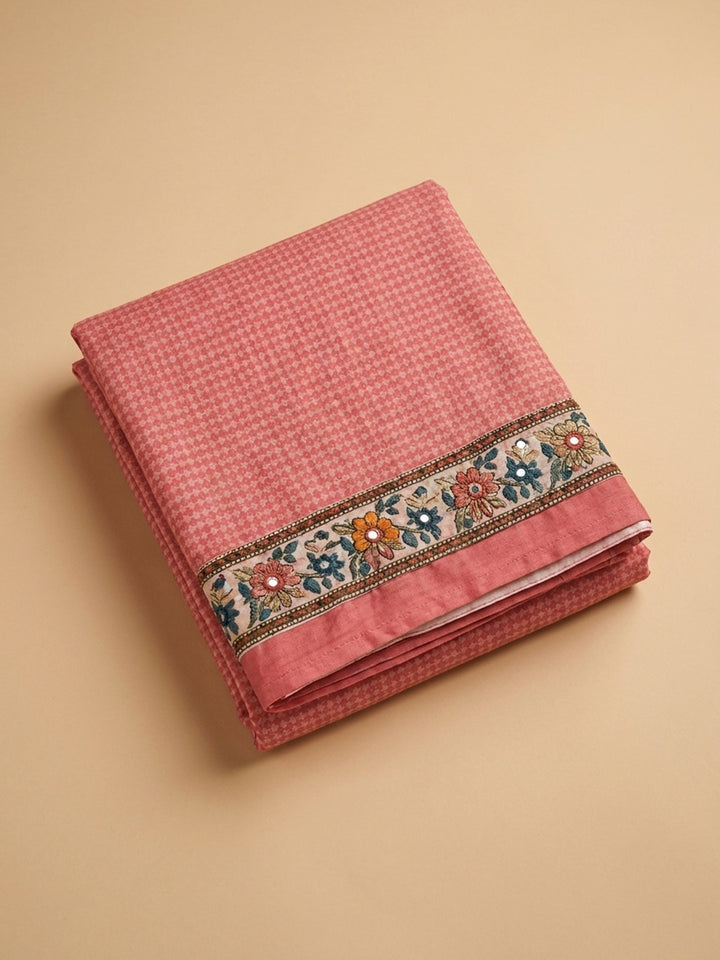 Peach Printed Chanderi Unstitched Dress Material