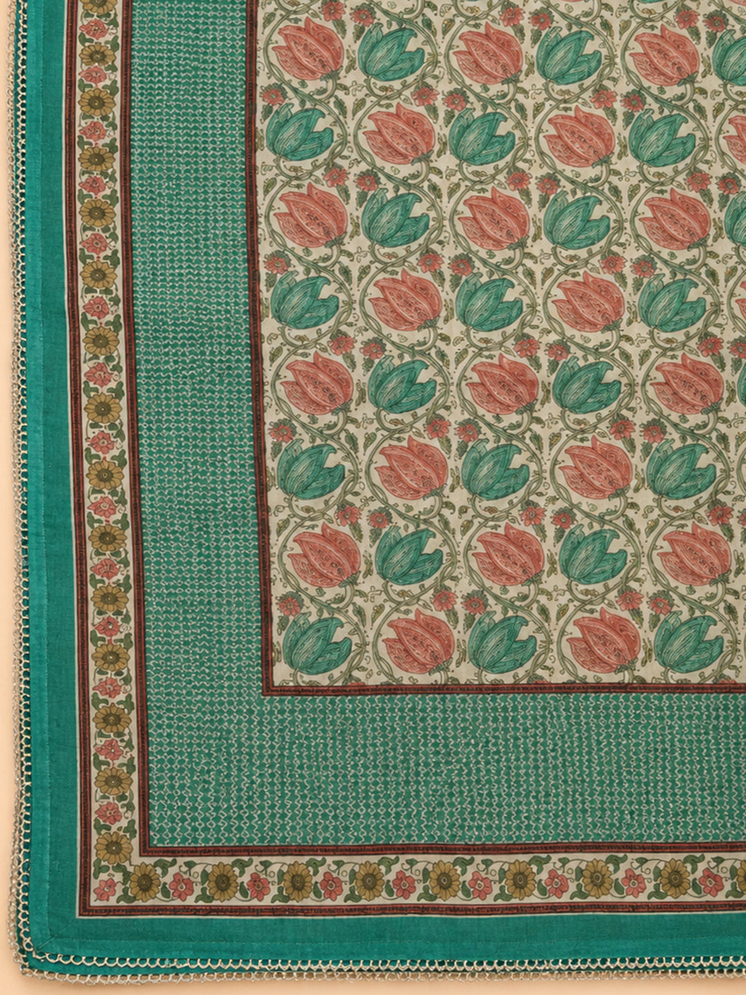 Rama Green Printed Chanderi Unstitched Dress Material