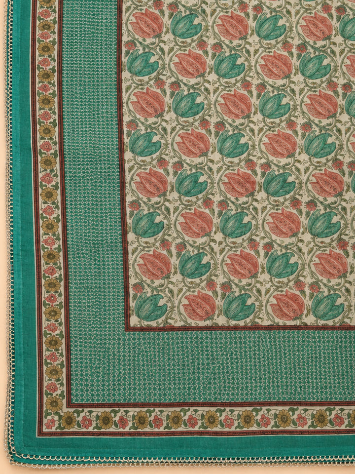 Rama Green Printed Chanderi Unstitched Dress Material