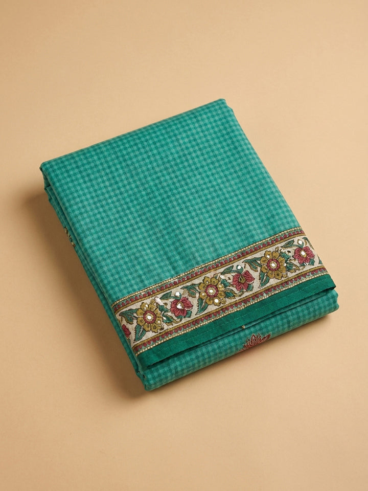 Rama Green Printed Chanderi Unstitched Dress Material
