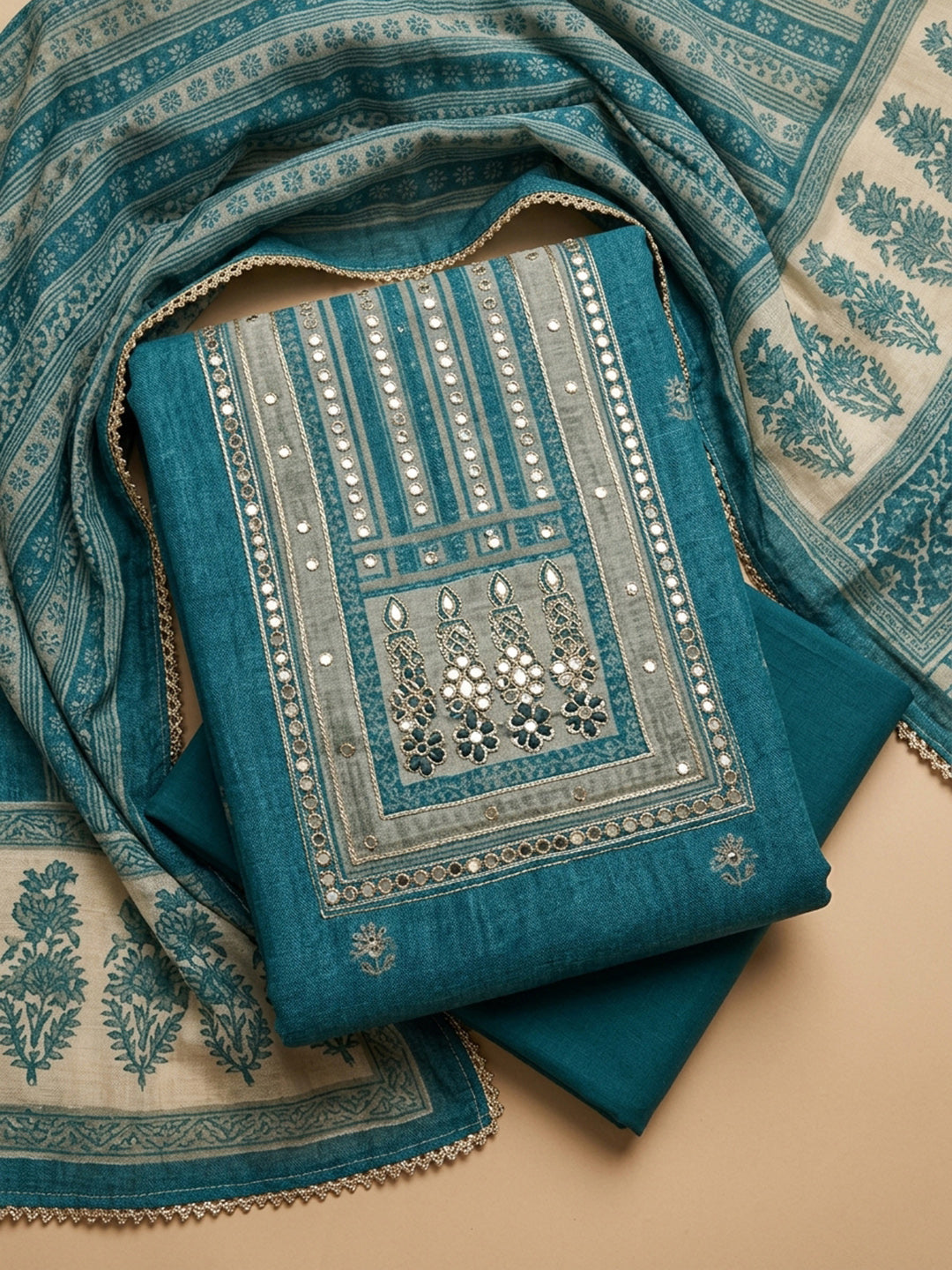 Firozee Printed Chanderi Unstitched Dress Material