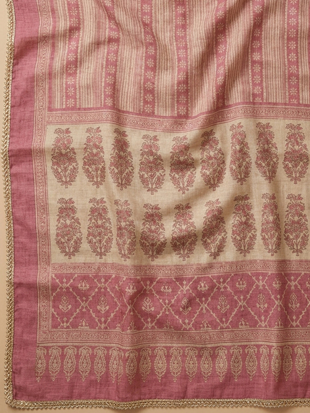 Onion Pink Printed Chanderi Unstitched Dress Material