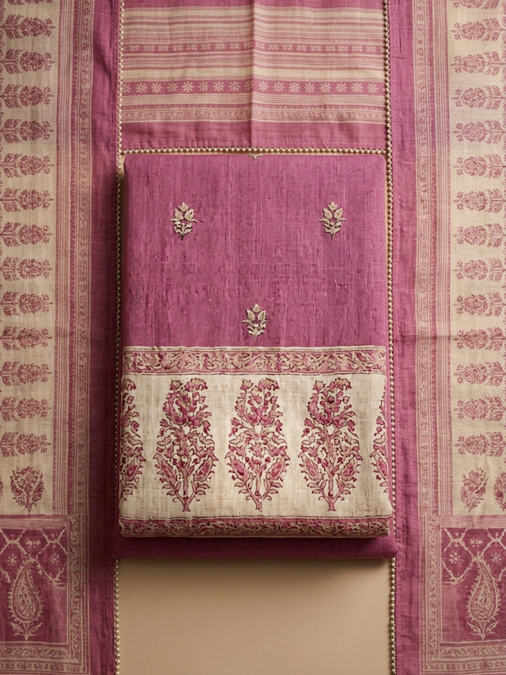 Onion Pink Printed Chanderi Unstitched Dress Material