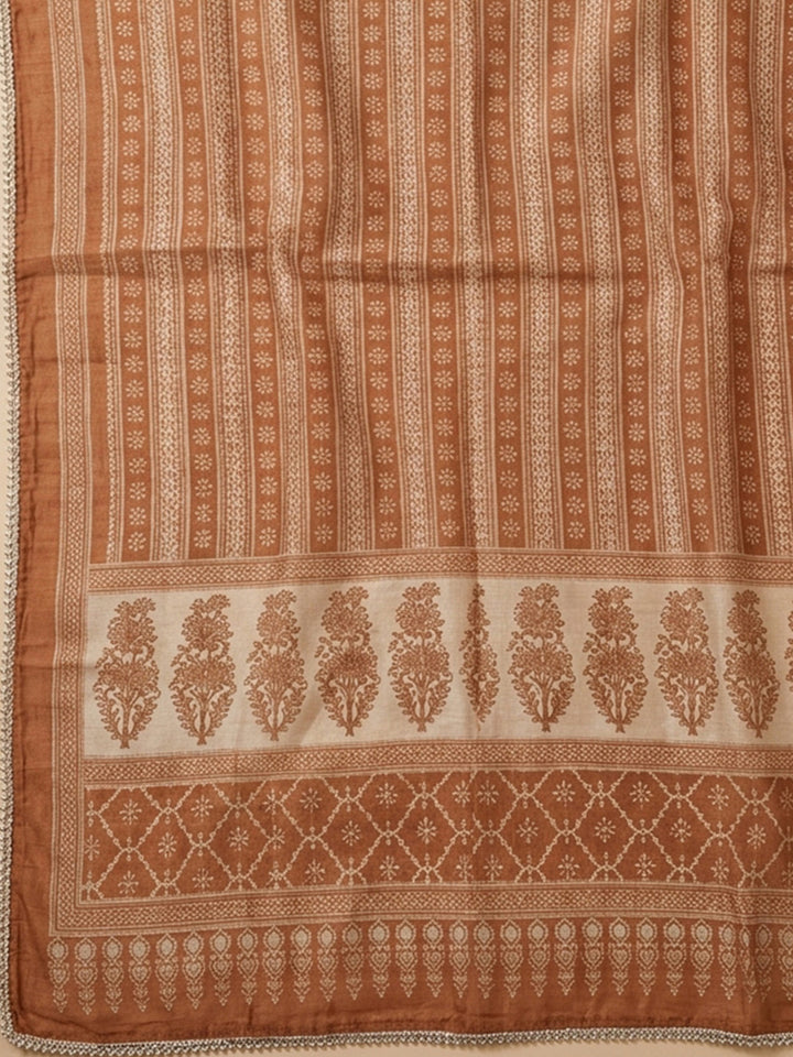 Rust Printed Chanderi Unstitched Dress Material
