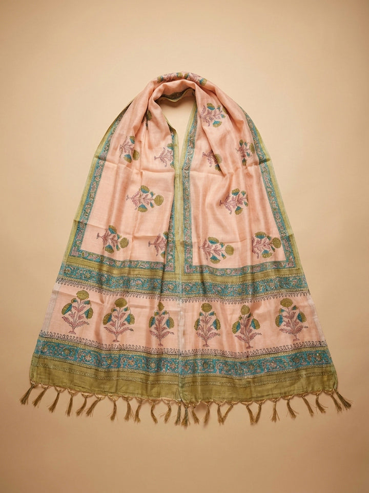 Blue Printed Chanderi Unstitched Dress Material