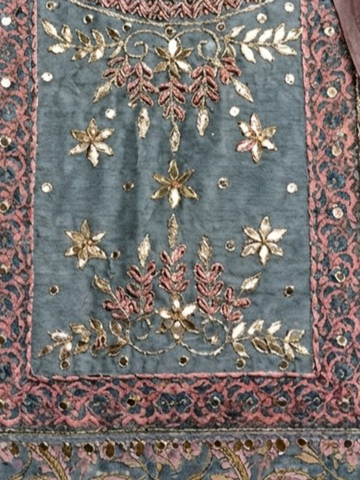 Grey Printed Chanderi Unstitched Dress Material