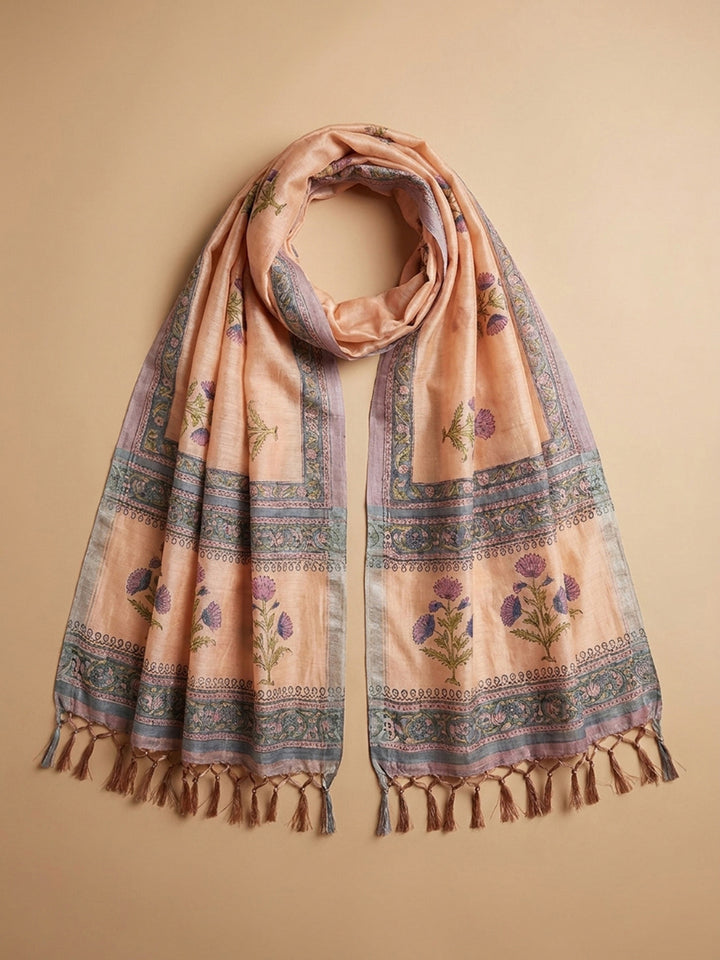 Grey Printed Chanderi Unstitched Dress Material