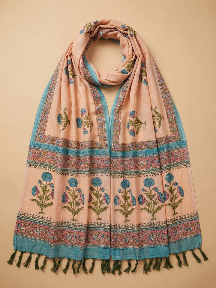Onion Pink Printed Chanderi Unstitched Dress Material