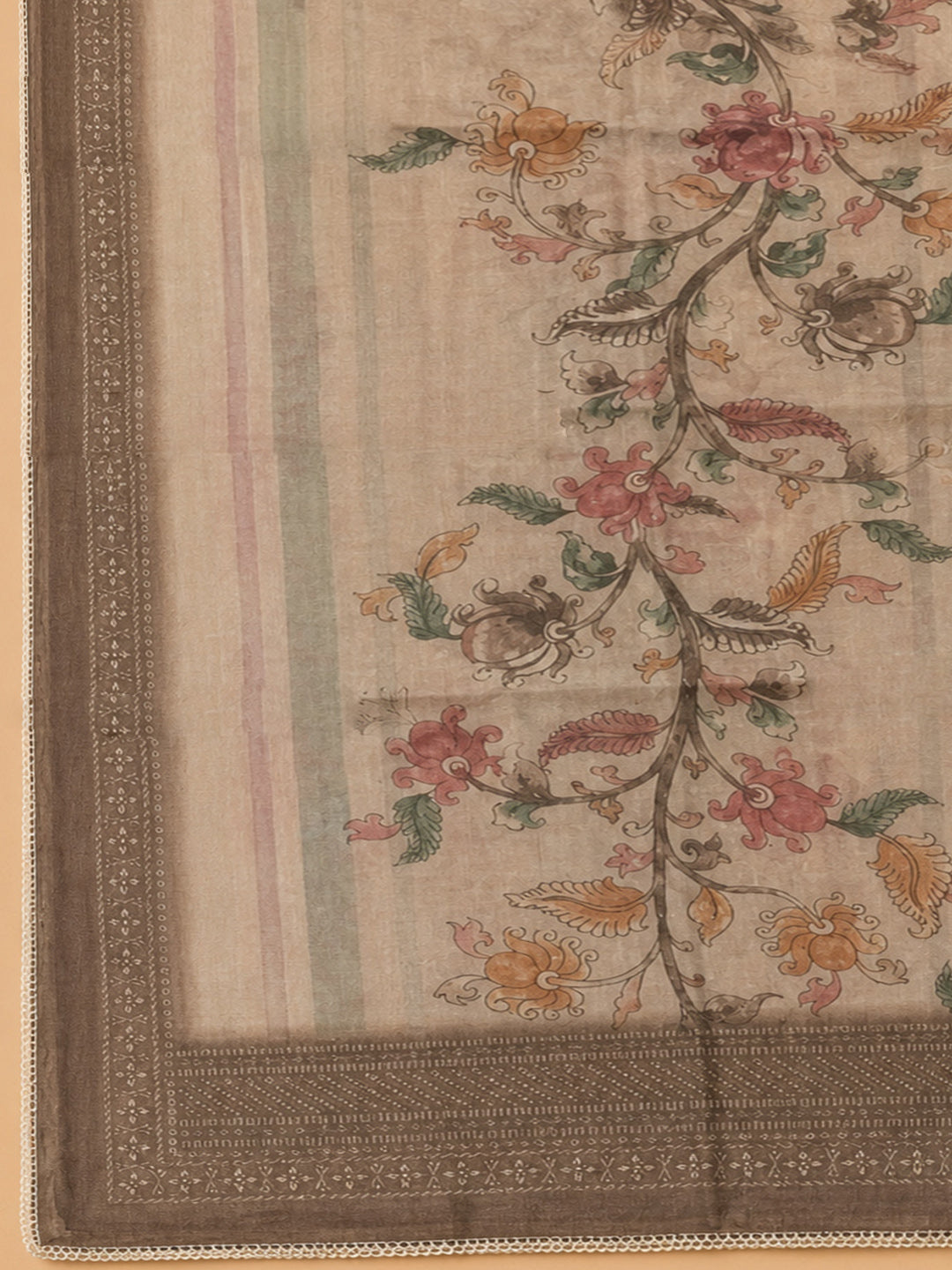 Brown Printed Linen Blend Unstitched Dress Material