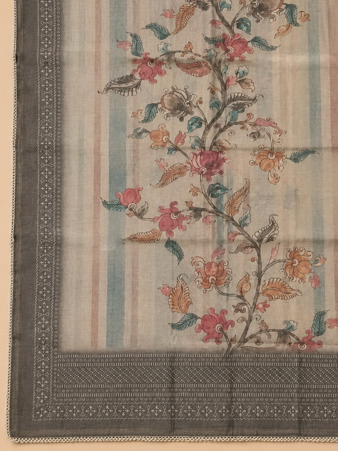 Grey Printed Linen Blend Unstitched Dress Material
