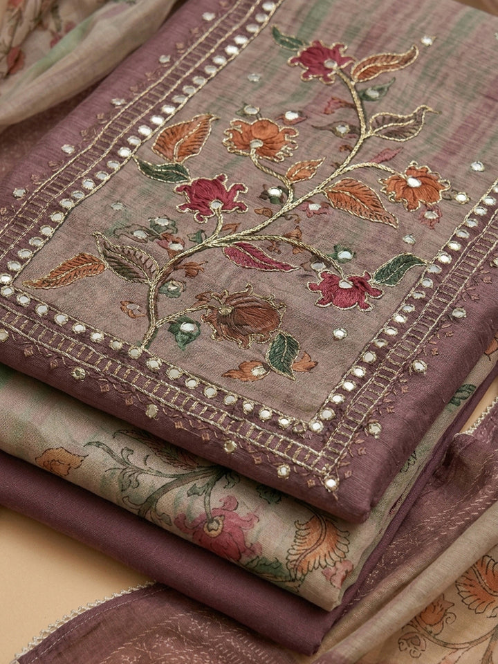 Onion Pink Printed Linen Blend Unstitched Dress Material